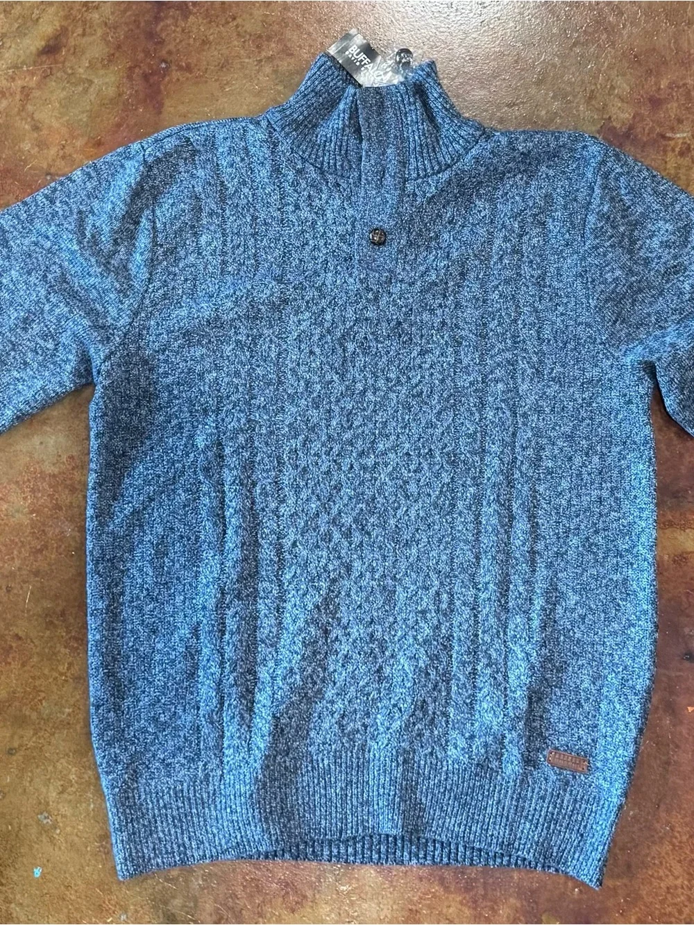 Buffalo David Bitton Men's Blue Textured Knit Half-Zip Sweater
